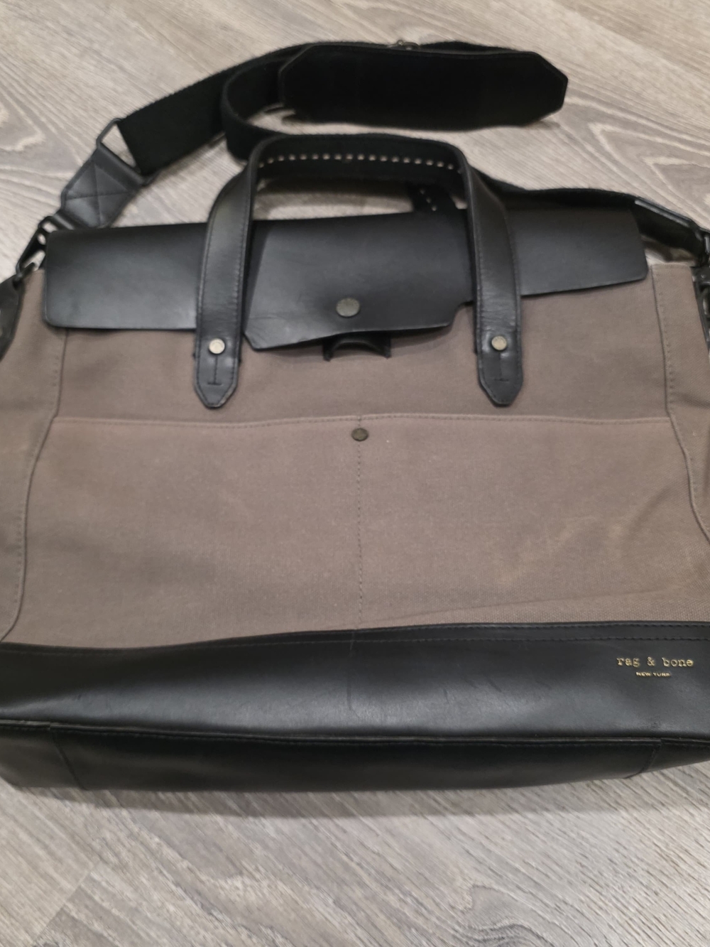 Vintage Rag & Bone Unisex Derby Canvas and Leather Briefcase - Brown/Black.